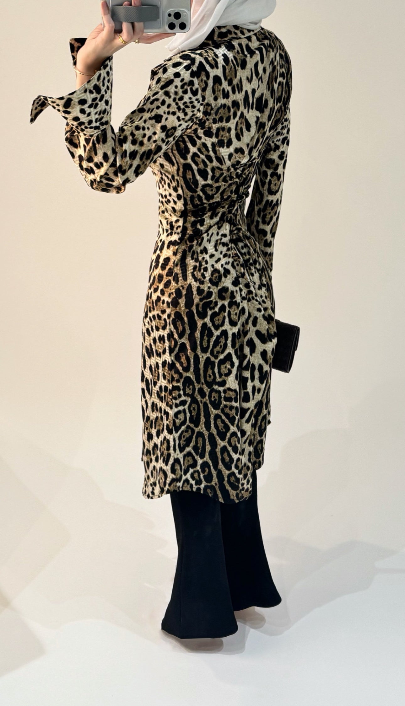 Leopard silk belted dress