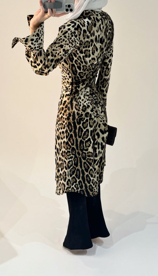 Leopard silk belted dress